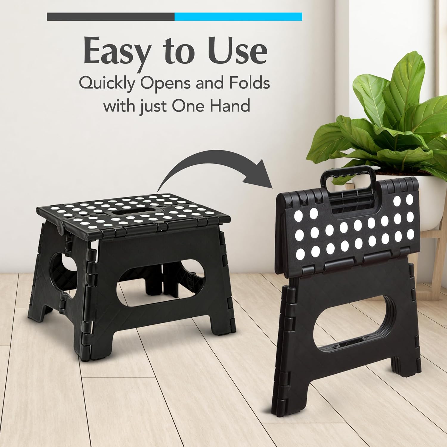 Handy Laundry - Folding Step Stool is Sturdy Enough to Support Adults and Safe Enough for Kids, Black