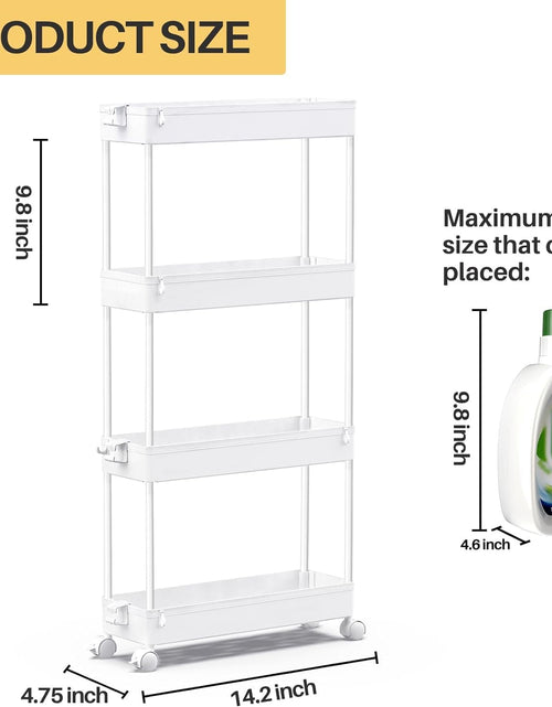 Load image into Gallery viewer, Slim Rolling Storage Cart 4 Tier Bathroom Organizer Mobile Shelving Unit Utility Cart, White
