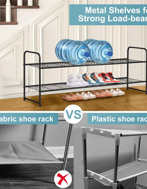 Load image into Gallery viewer, 2 Tier Shoe Rack for Closet Metal Wide Stackable Shoe Storage Organizer for Entryway, Black
