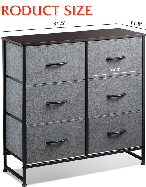 Load image into Gallery viewer, 6 Drawer Double Dresser, Storage Tower with Fabric Bins, Dark Grey
