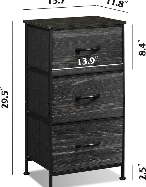 Load image into Gallery viewer, Nightstand with 3 Drawers, Fabric Dresser, Organizer Unit, Charcoal Black Wood Grain Print
