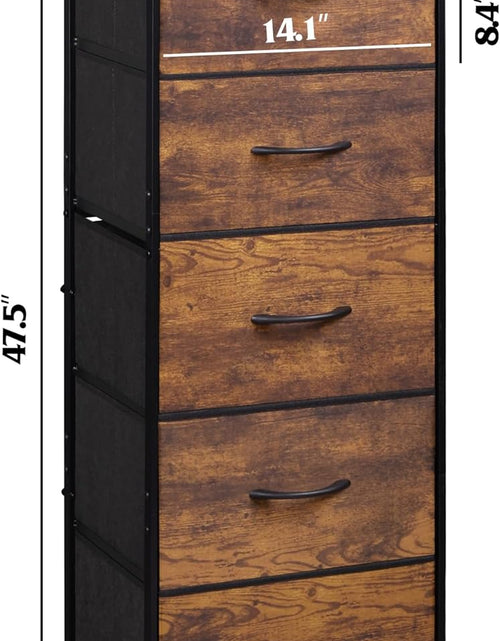 Load image into Gallery viewer, 5-Drawer Tall Dresser for Bedroom, Storage Dresser Organizer with Fabric Bins, Rustic Brown
