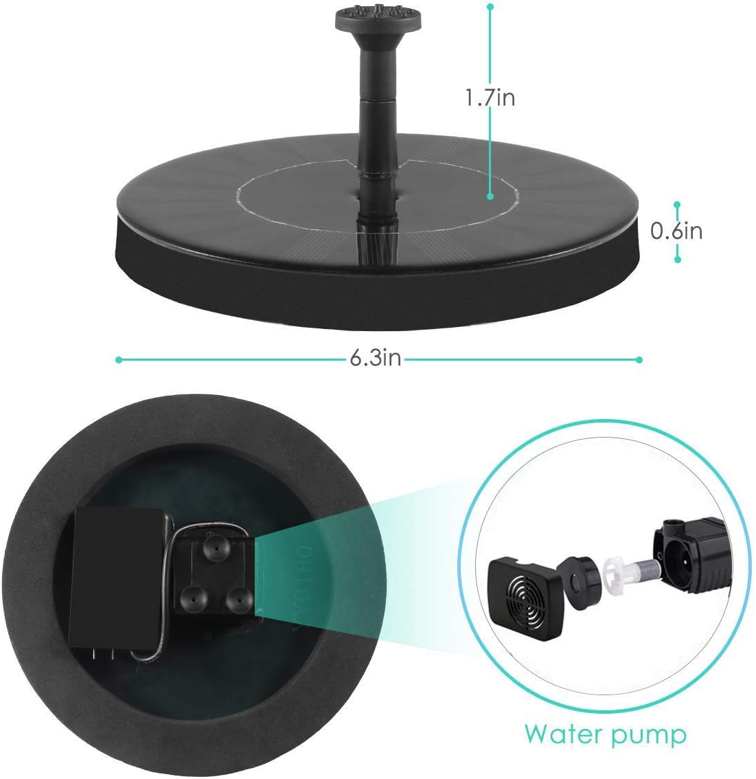 New Upgraded Mini Solar Powered Fountain Pump 1.5W Free Standing Solar Panel Kit