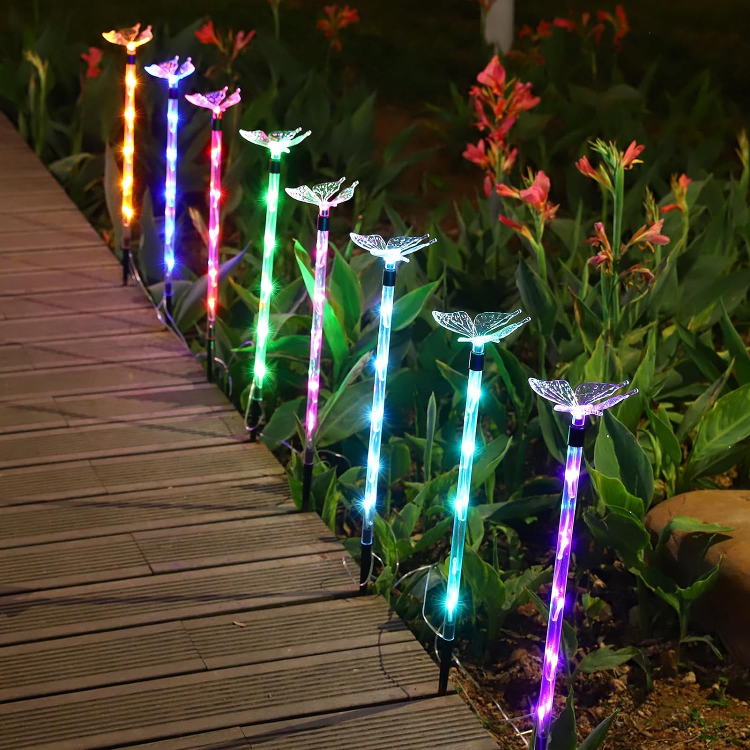 Set of 8 Plastic Solar Garden Lights for Garden Decor - Upgraded Solar Lights with Remote,8 Modes