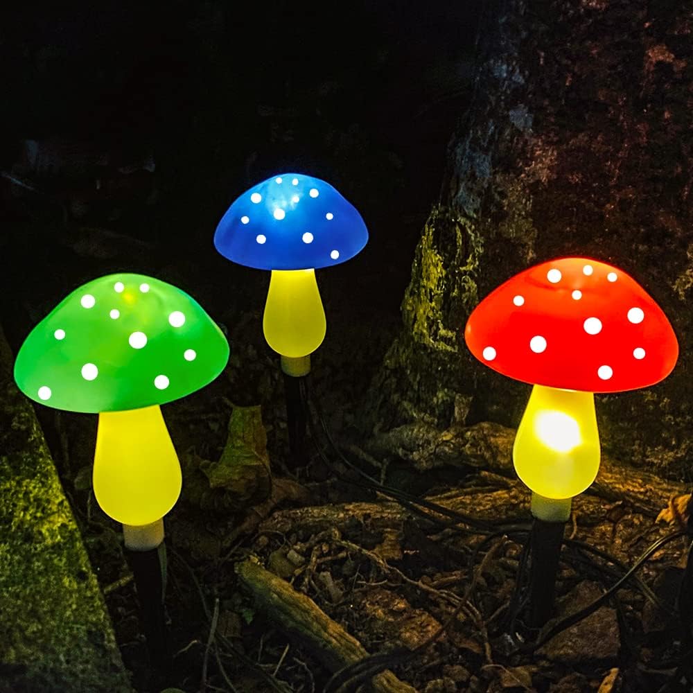 Outdoor Solar Mushroom Lights LED Solar Garden Decor Stake Lights, 8 Lighting Modes Solar Yard Ornament Lights (1 Pack 6 Mushrooms)