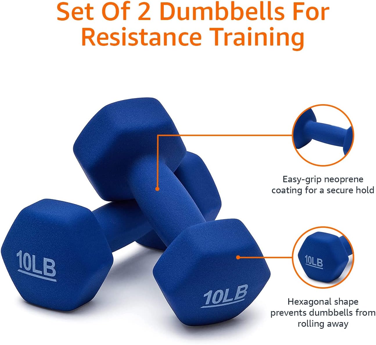 Neoprene Coated Hexagon Workout Dumbbell Hand Weight, 10 Pound Pair