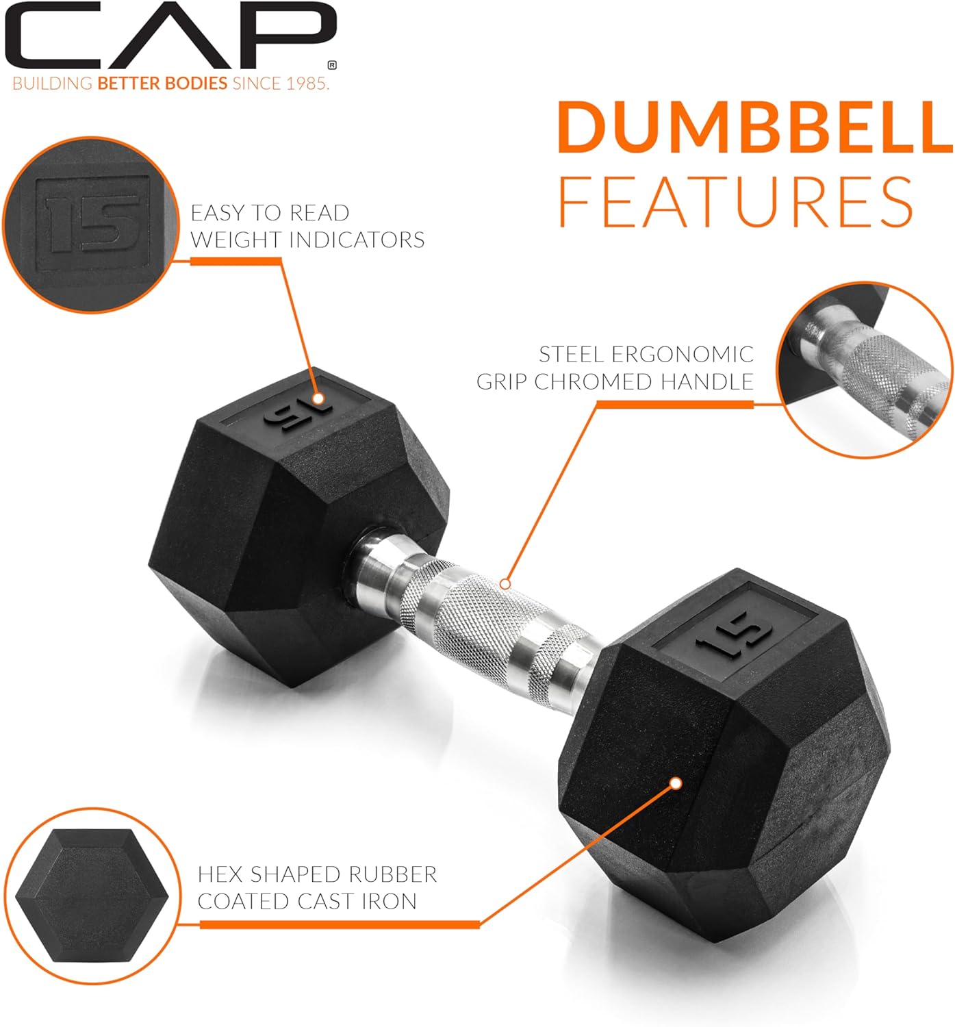 Barbell Coated Dumbbell Weight, Chrome Handle, 15 lb