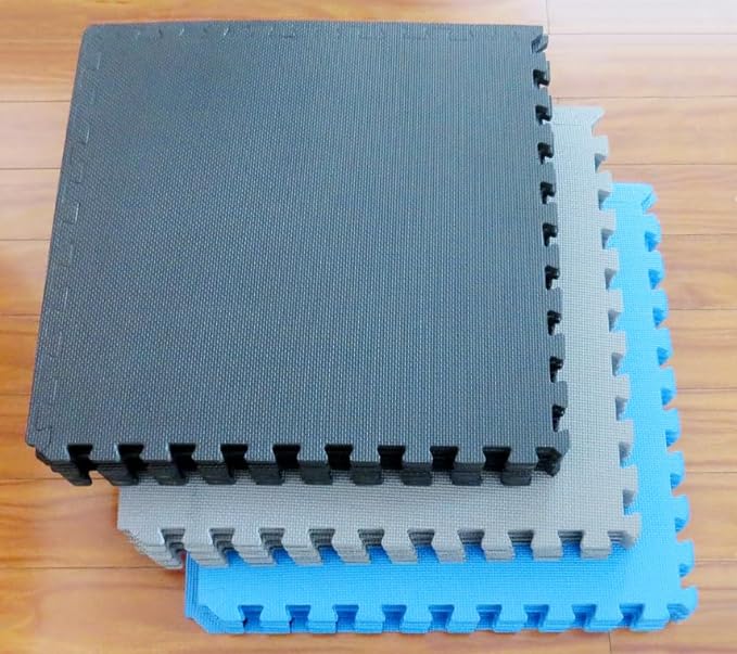 Fitness Puzzle Exercise Mat with EVA Foam Interlocking Tiles for MMA, Exercise, Gymnastics, Black, 1/2" Thick, 24 Square Feet