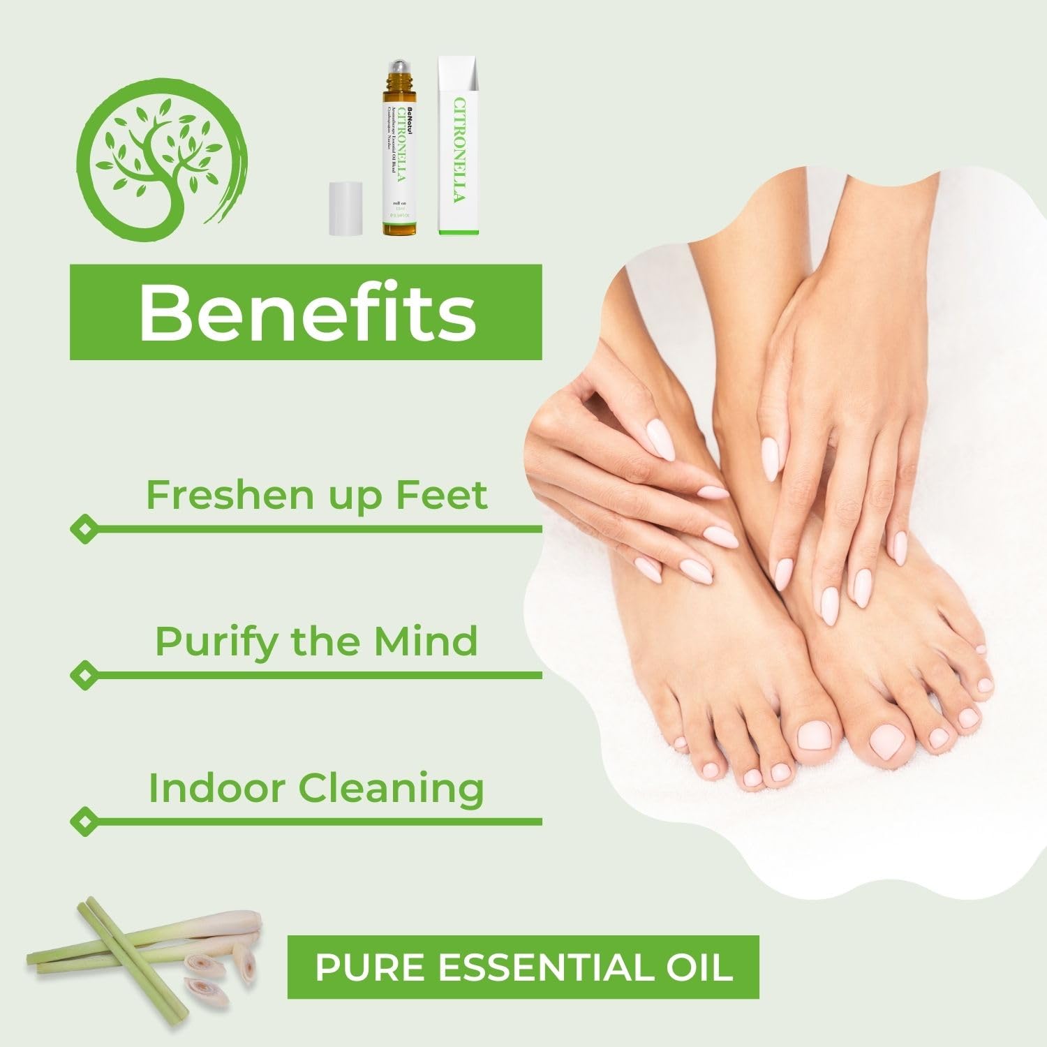 Organic Citronella Essential Oil Roll On Blend, Pre-Diluted with Coconut Oil for Skin Care, 10ml