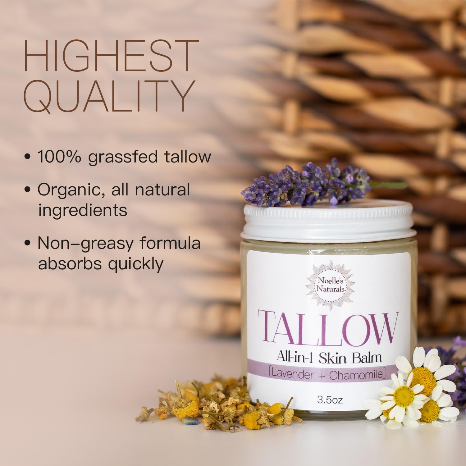 Organic Tallow Balm - 3.5oz Jar - Lavender Chamomile - All-In-One Skin Balm