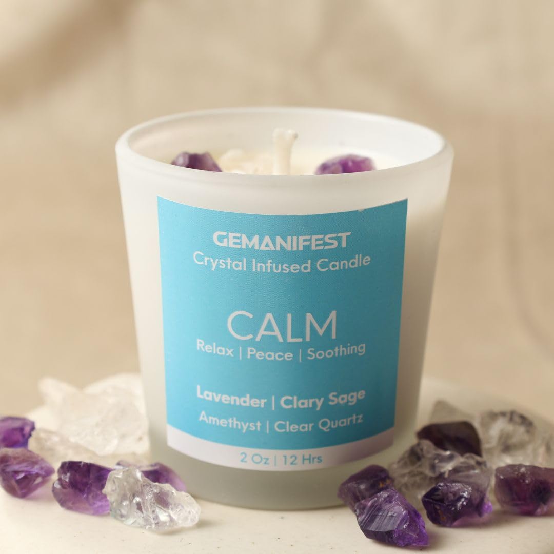 Calm Crystal Candle for Manifestation, Aromatherapy and Relaxation I Non Toxic, Vegan, Lead Free | Calm Candles for Women