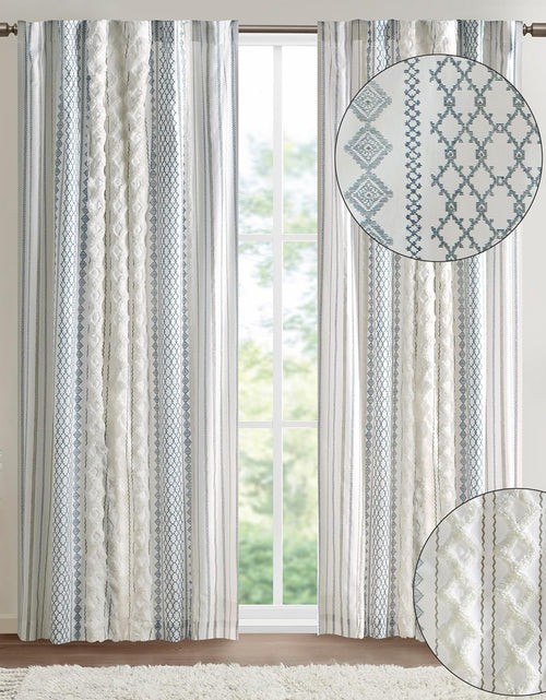 Load image into Gallery viewer, Boho Curtains for Bedroom SINGLE PANEL Window Curtains, 50x84 White/Navy
