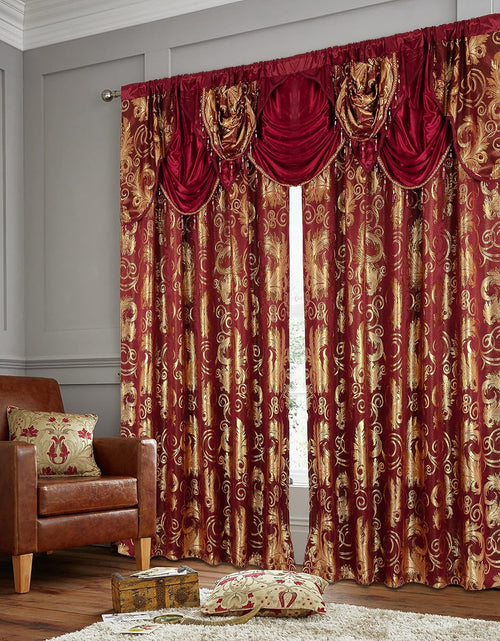 Load image into Gallery viewer, Jacquard Luxury Window 1 Panel Set Burgundy Curtain with Attached Valance and Backing , 110x84 inches Each
