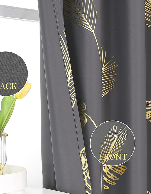 Load image into Gallery viewer, Dark Grey Blackout Curtains &amp; Drapes 84 Inch Length 2 Panels Set for Living Room, Thermal Insulated Room Darkening Gold

