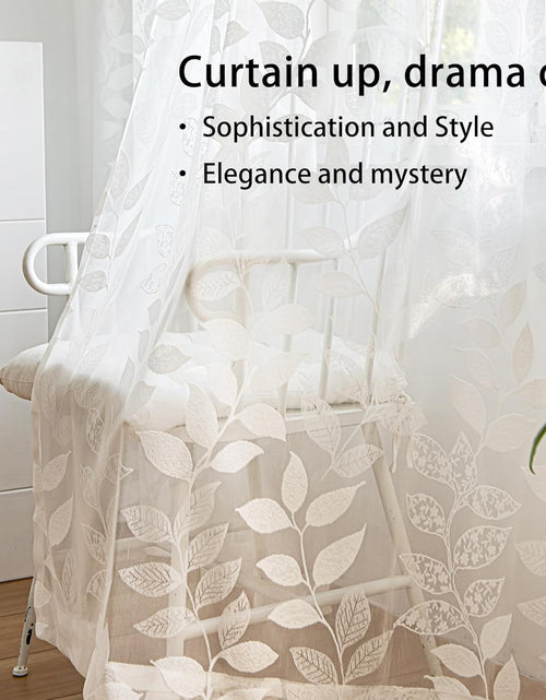 Load image into Gallery viewer, White Lace Sheer Curtains 63inch Vintage Leaf Knitted Window Curtain Drapes, 54&quot; W,  2 Panels
