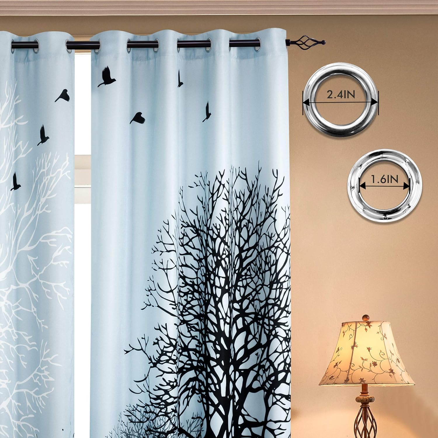 Printed Curtains Room Darkening for Bedroom Living Room, Colorful Window Drapes 2 Panel Set (52'' x 63'', Light Blue)