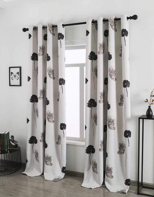 Load image into Gallery viewer, Home Floral Print Thermal Insulated Bedroom Heat Absorbing Room Darkening Curtain Grommet Panels, Set of 2, 52 W x 95 L, Black/Grey/Brown
