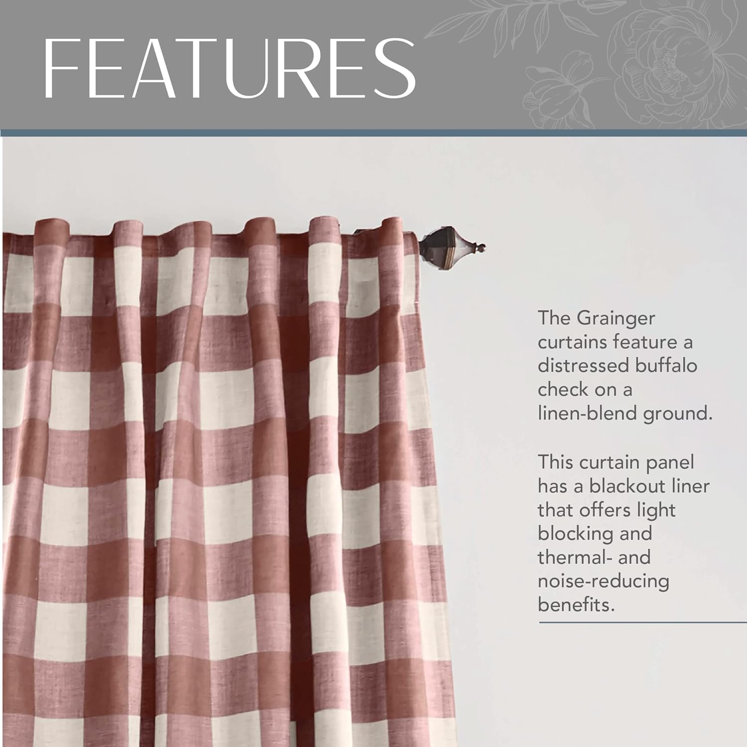 Buffalo-Check Blackout Window Curtain, Living Room and Bedroom Drape with Rod Pocket Tabs, 52" x 84", Red, 1 Panel