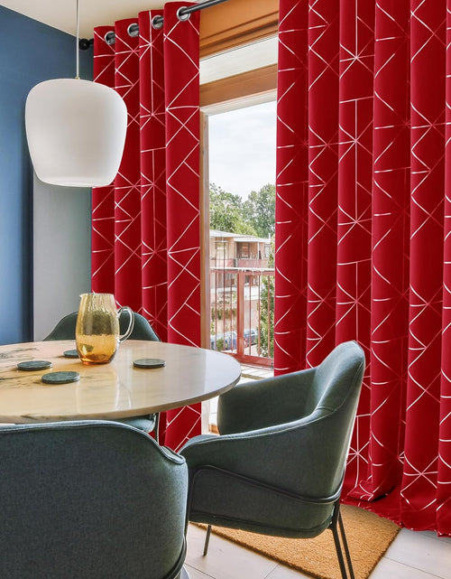Load image into Gallery viewer, Curtains for Home Decoration, Blackout Curtains 84 Inches, Set of 2, Silver Geometric Patterned  52W x 84L, True Red
