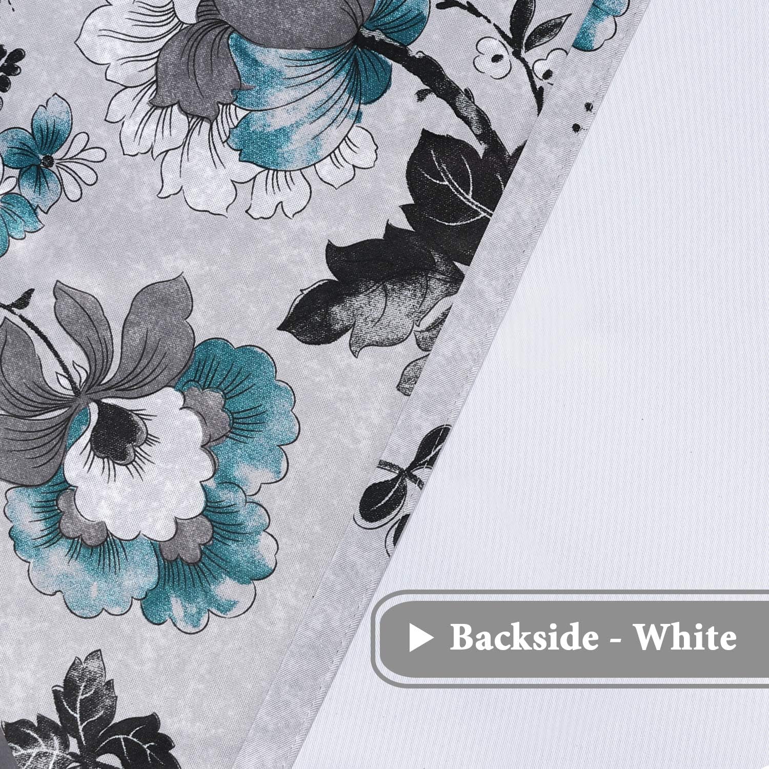 Blackout Curtains for Bedroom/Living Room Thermal Insulated Printed Curtain Drapes 63 Inches Long  (2 Panels), Vintage Floral Grey & Teal