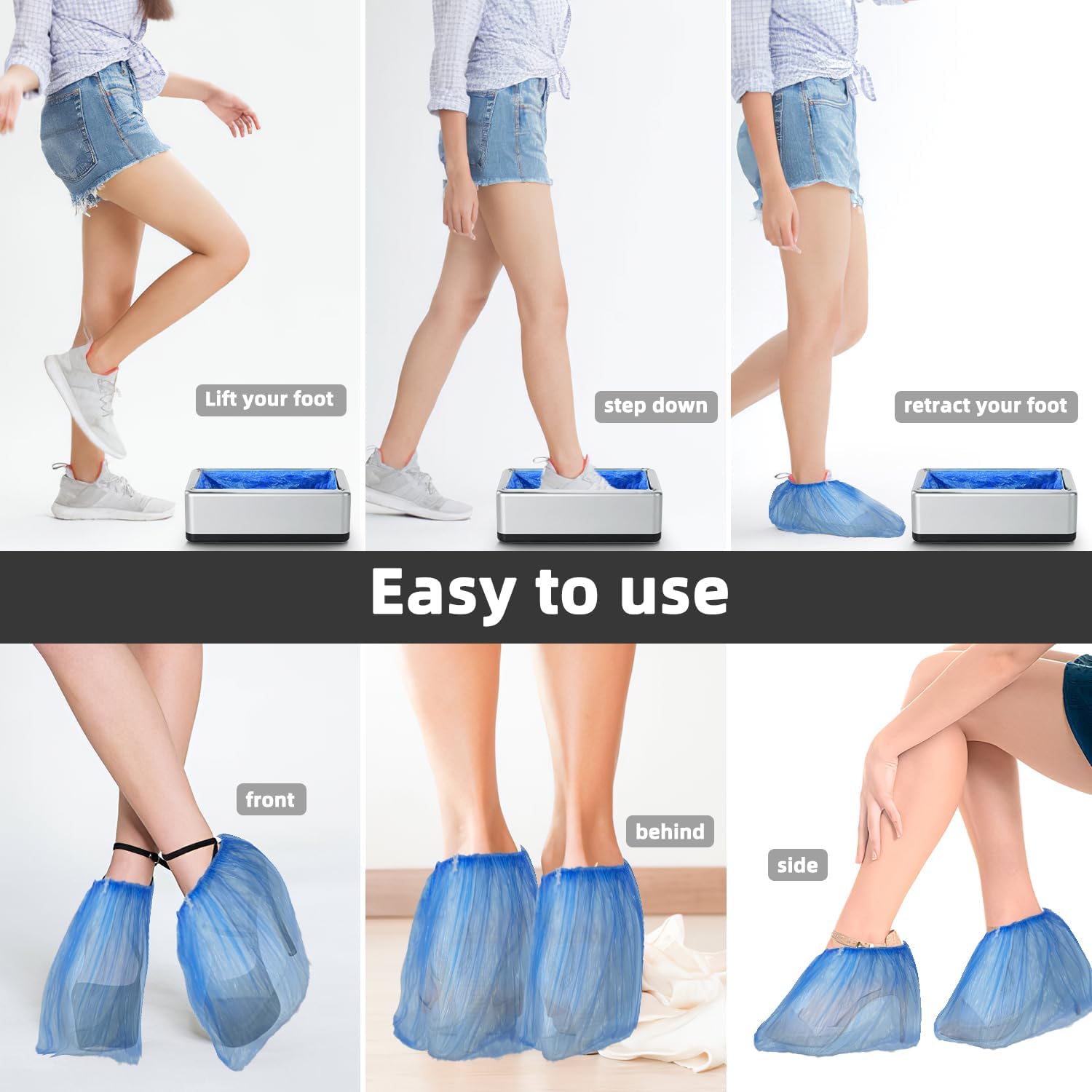 Automatic Shoe Covers Dispenser,200 Pcs Shoe Cover Indoors Disposable,Booties for Portable Machine Fits One Size, Silver