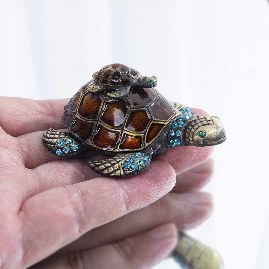 Mother and Baby Turtle Figurines Jewelry Trinket Boxes Hinged Collectible Figurines
