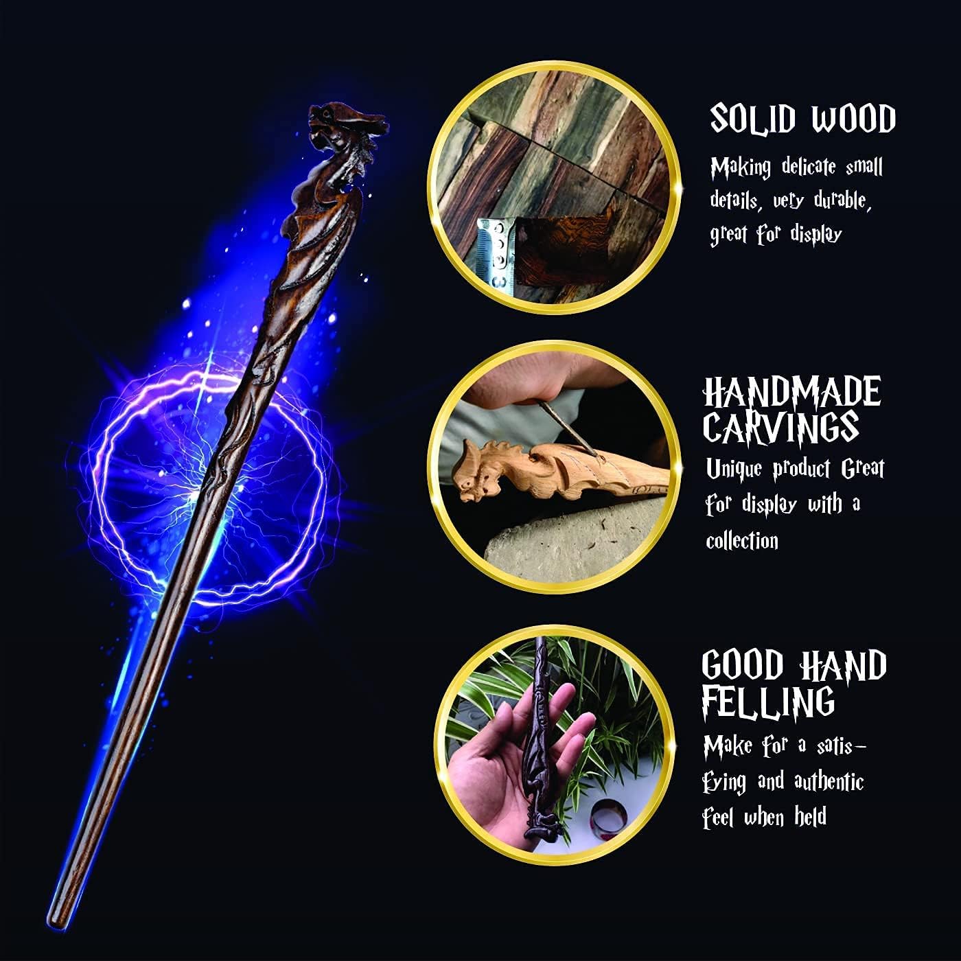 Handicraftviet Hand Carved Dragon Magic Wand, Wooden Wands for Collectible Cosplay