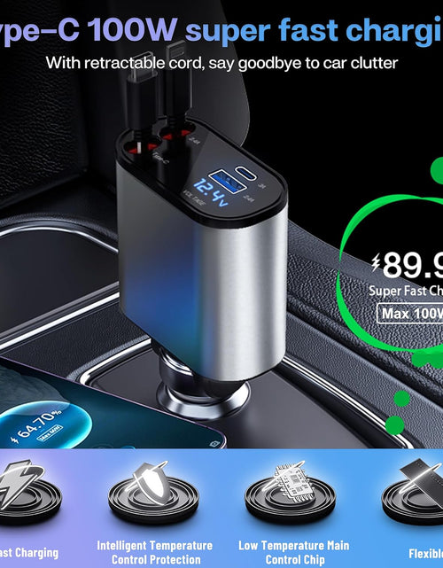 Load image into Gallery viewer, Retractable Car Charger with 100W, 4 in 1 Car Fast Charger for iPhone and Type C
