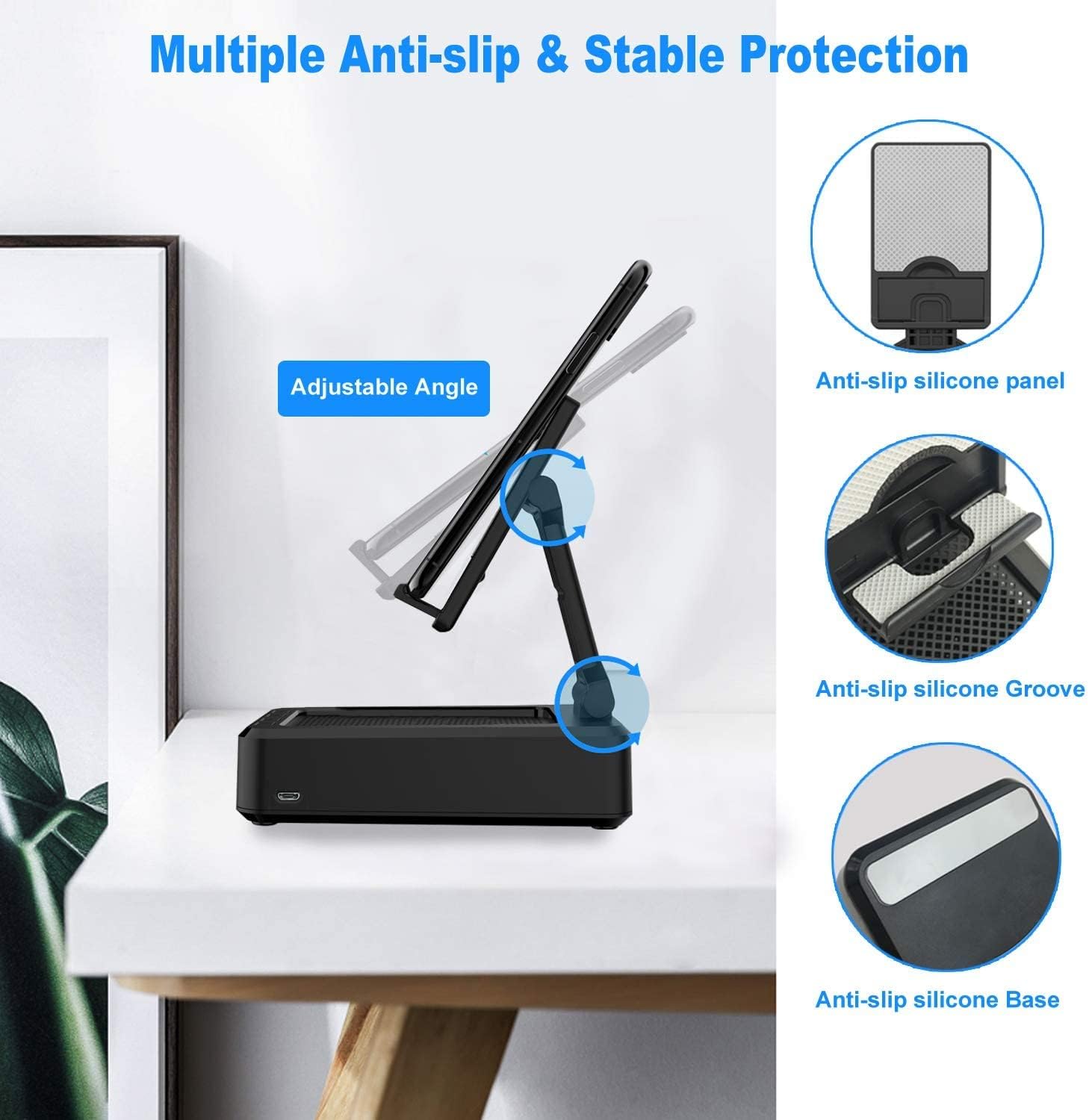 Cell Phone Stand with Wireless Bluetooth Speaker and Anti-Slip Base HD Surround Sound, Black