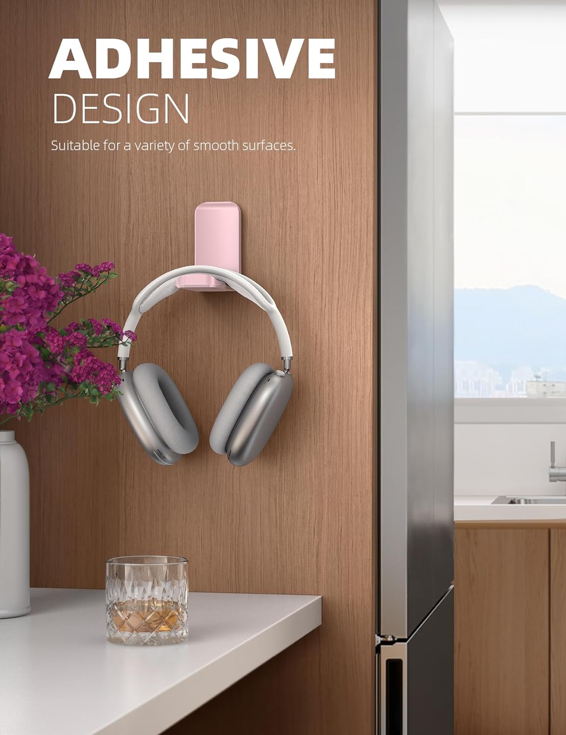 Headphone Stand, Sticky Headset Hanger, Pink