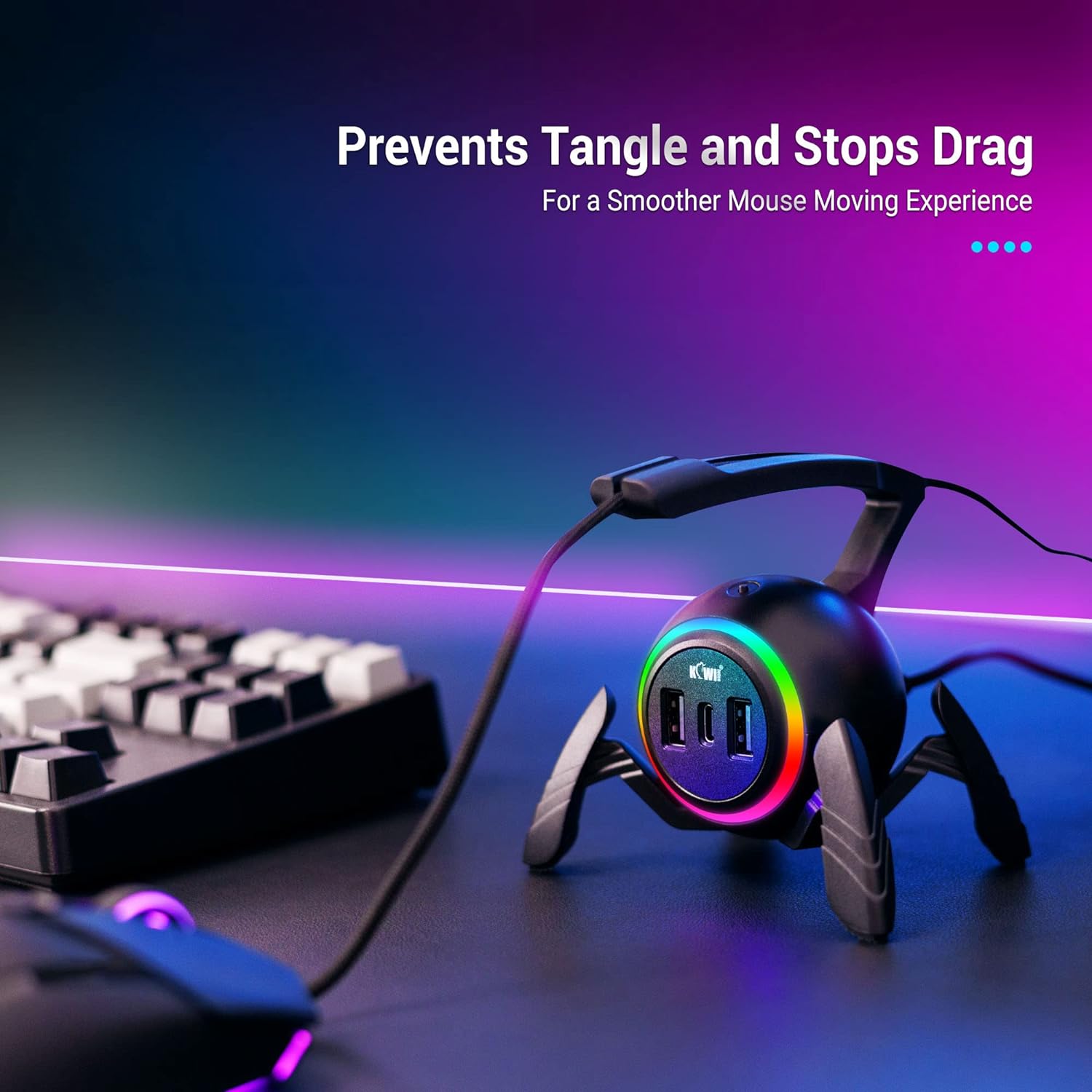 Mouse Bungee RGB Gaming Mouse Cord Holder Controller, USB Port Style Mouse Bungee