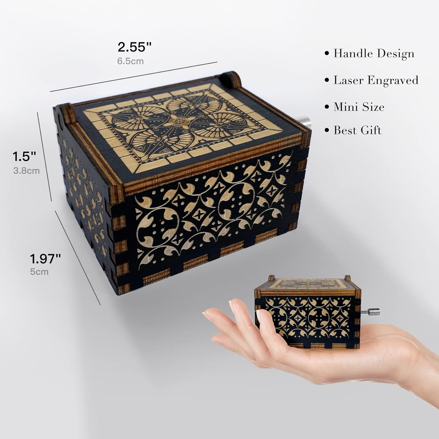 Wooden Music Box-Can’t Help Falling in Love Hand Crank Laser Engraved Vintage Wood Musical Boxes