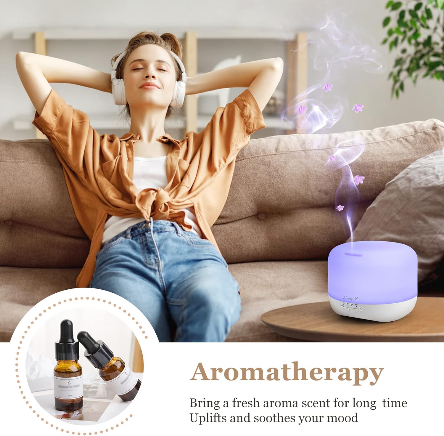 Air Humidifier Aroma Scent Cool Mist Diffuser Colorful Lights Cute Small Large Waterless Auto Off, 300ml