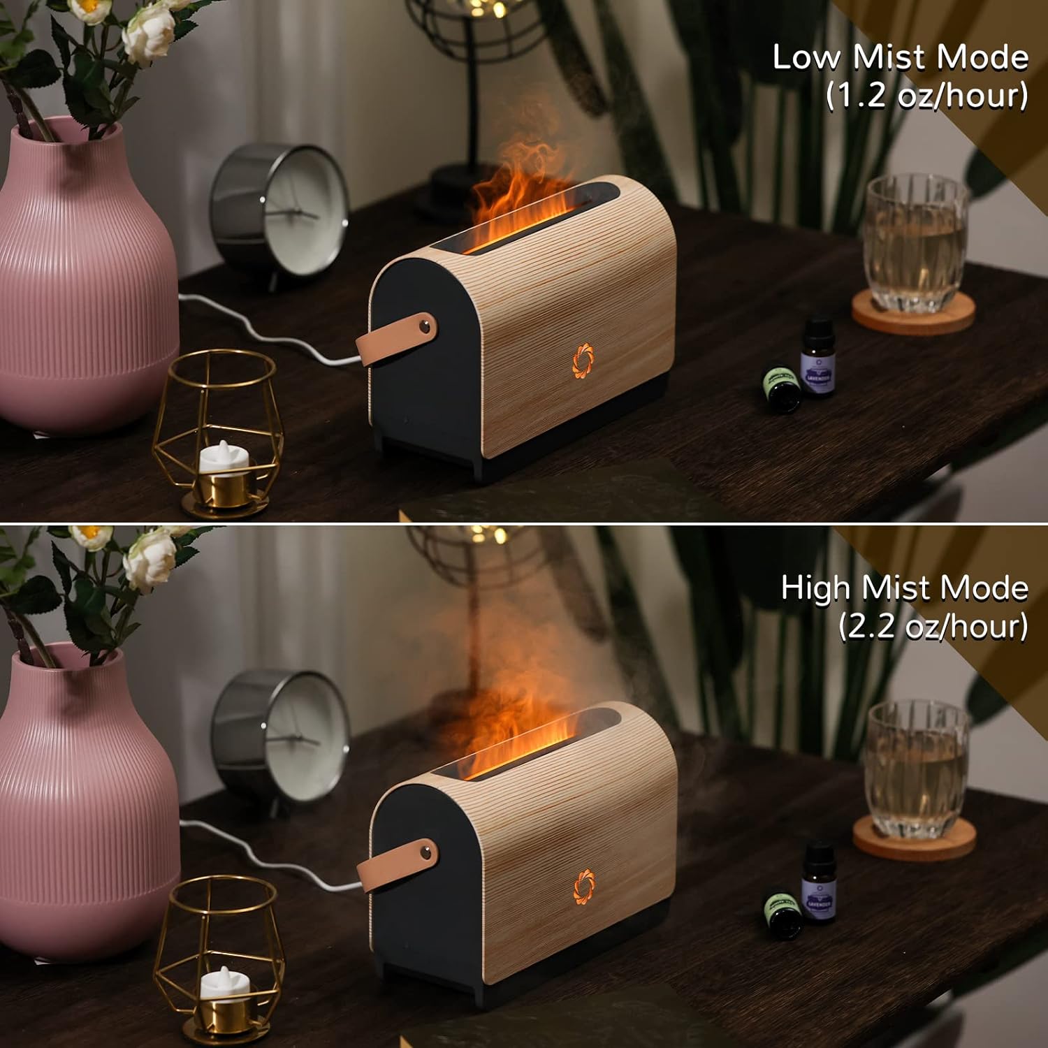 500ml Flame Diffuser, Aroma Essential Oil Diffuser, Ultrasonic Cool Mist Humidifier, LF500M Fire Diffuser