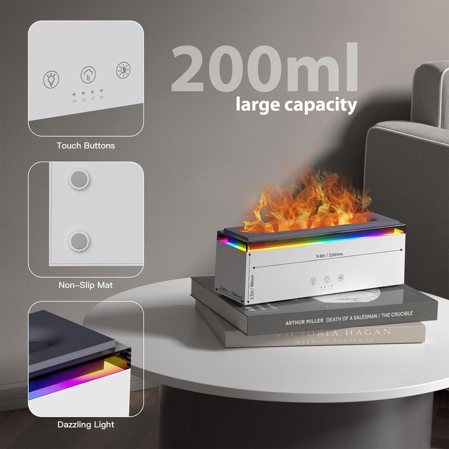 Aromatherapy Essential Oil Diffuser for Home: Mist Aroma - Flame 17 Modes RGB Ambient Lights 200ml