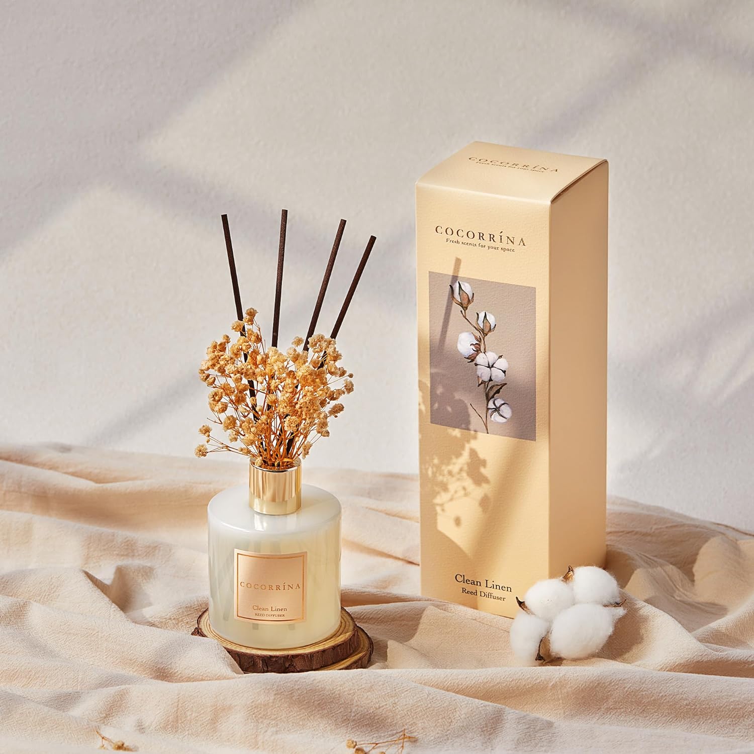 Reed Diffuser Set, 6.7 oz Clean Linen Scented Diffuser with Sticks Home Fragrance