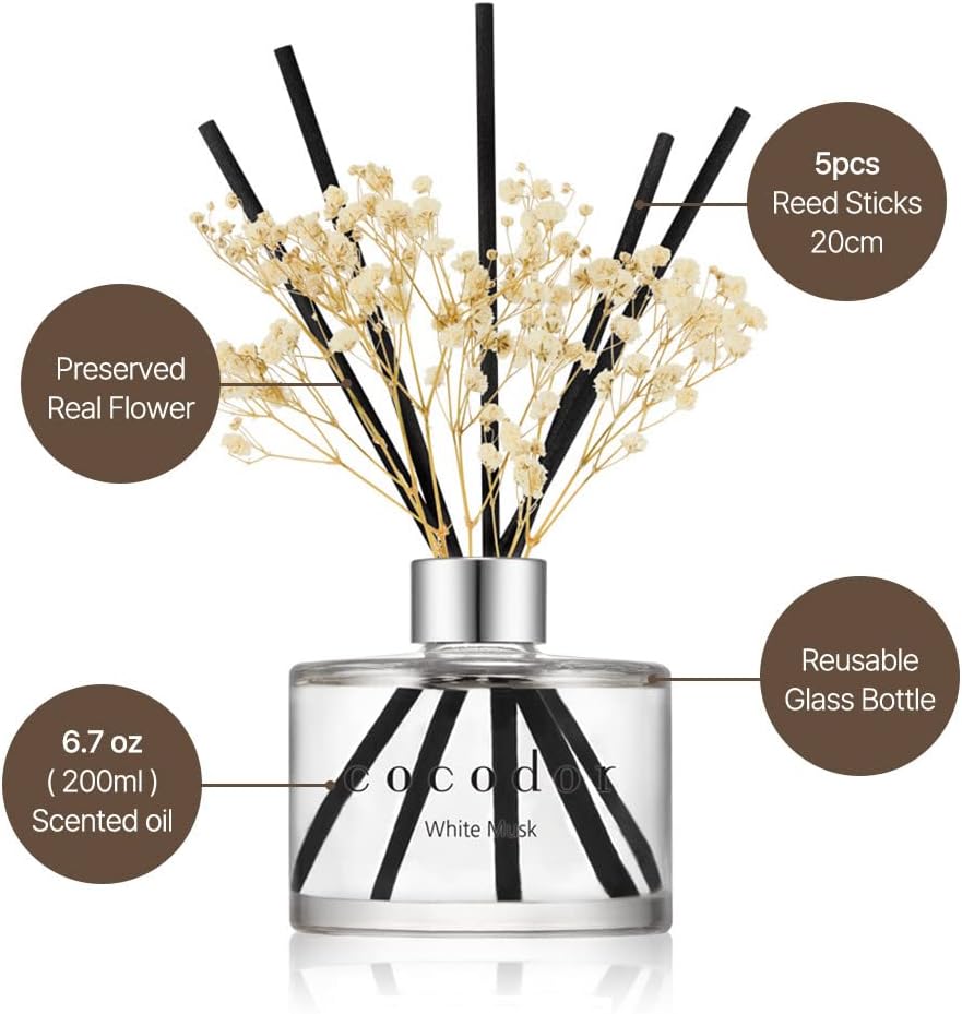 Flower Reed Diffuser set / 6.7oz / White Jasmine/Scent Diffuser with Sticks Home Fragrance