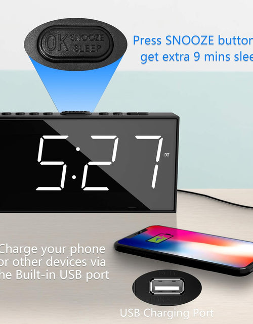 Load image into Gallery viewer, Alarm Clock for Bedroom, 2 Alarms Loud LED Big Display Plug in Simple Basic Digital Clock with USB Charging Port, White Digits

