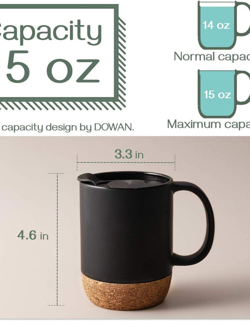 Load image into Gallery viewer, Set of 2 15 OZ Coffee Mug with Cork Bottom and Splash Proof Lid, Ceramic Mug with Large Handle, Black
