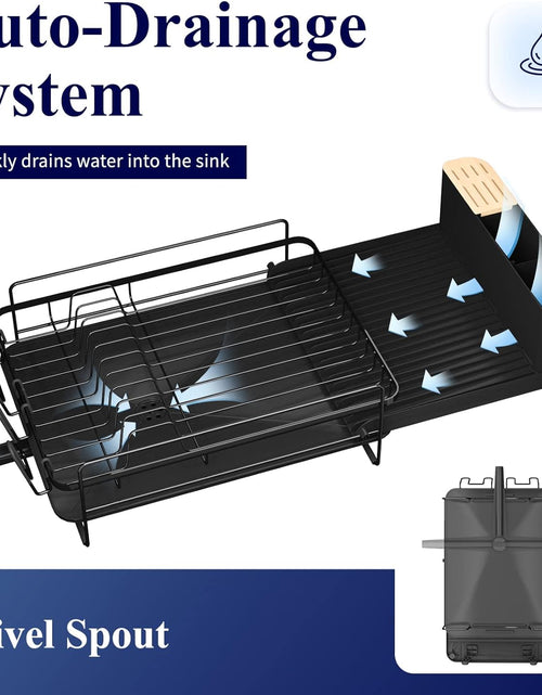 Load image into Gallery viewer, Extendable Dish Rack, Multifunctional Dish Rack for Kitchen Counter with Cutlery &amp; Cup Holders 27&quot; L x 12.9&quot; W, Black
