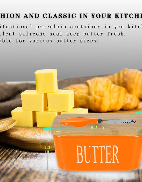 Load image into Gallery viewer, Large Butter Dish with Lid for Countertop Ceramic Butter Container with Knife Holder, Orange
