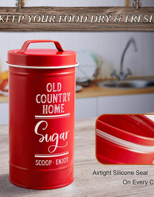 Load image into Gallery viewer, Airtight Kitchen Canisters for Countertop, Flour and Sugar Containers, Tea Coffee Sugar Canister Set, Red, Set of 4
