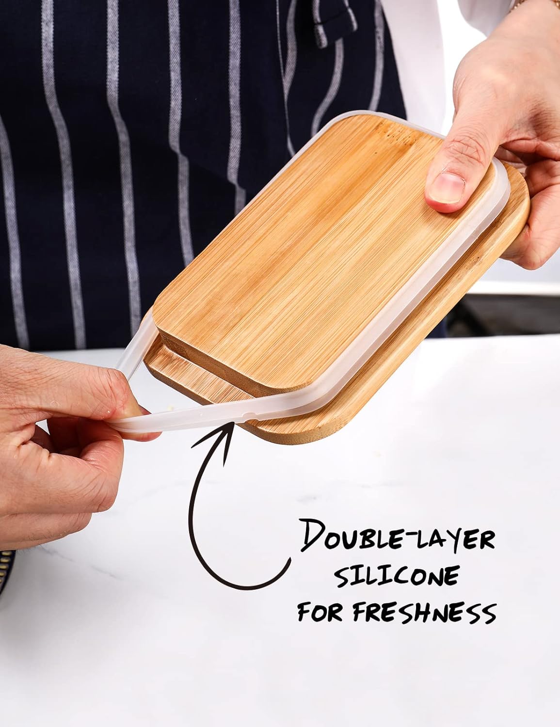 Butter Dish with Lid for Countertop, with Double High-quality Silicone Good Kitchen Gift White