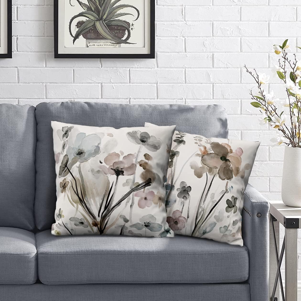 Set of 2, Flowers Pillow Cushion Cases, Modern Decorative Square Pillowcases
