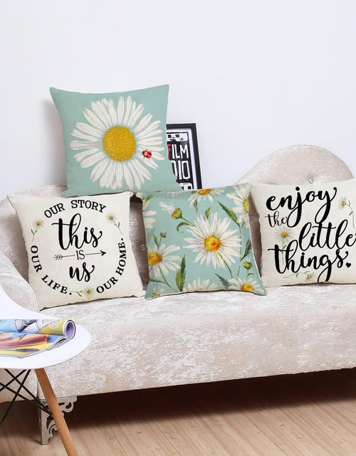 Load image into Gallery viewer, Set of 4, Sunflower Decorative Spring Daisy Light Blue Cushion Case for Sofa Couch
