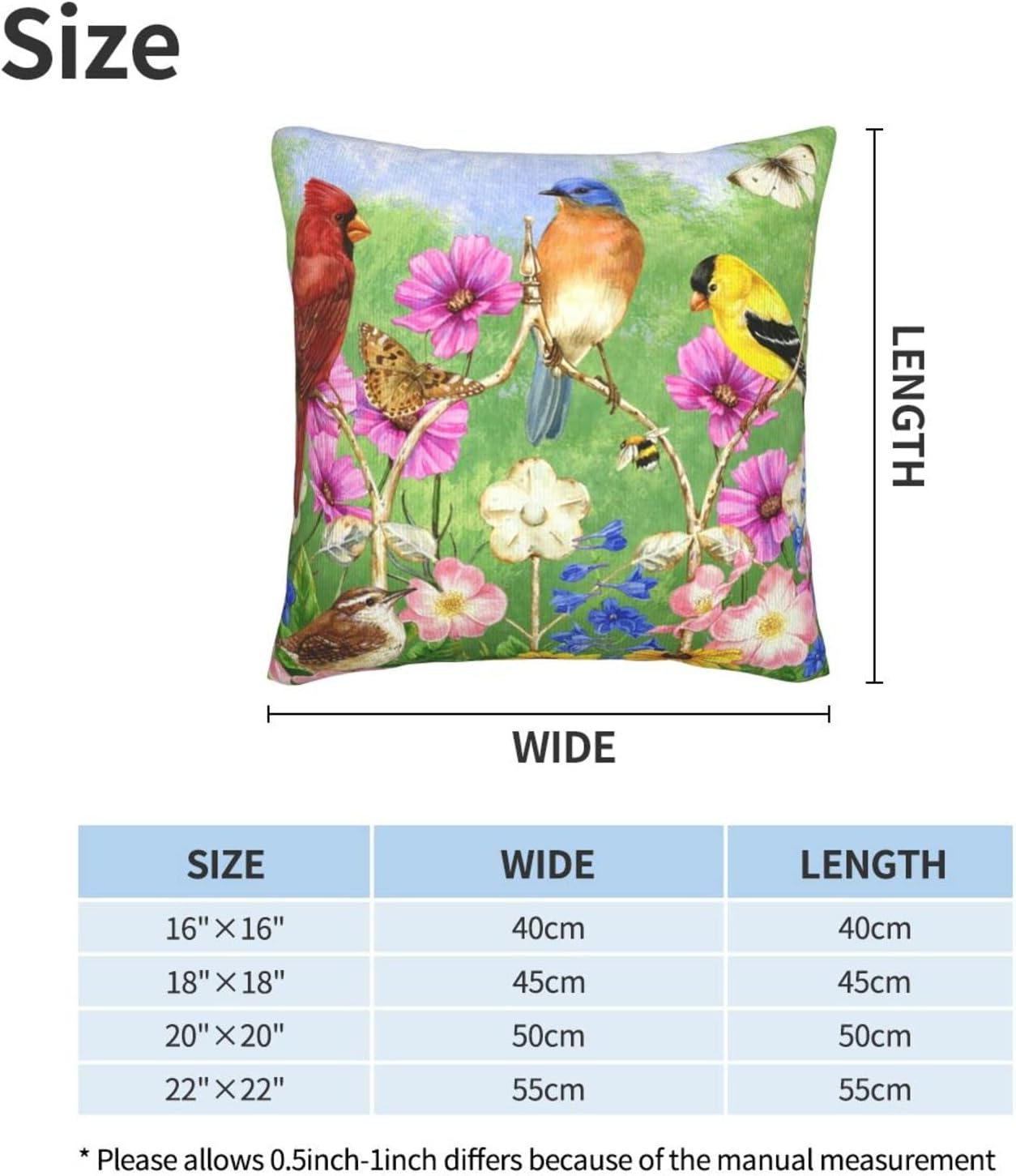 Set of 2 Rustic Flowers Birds Butterfly Spring Summer Throw Pillow Covers
