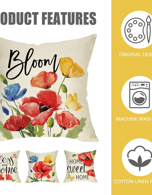 Load image into Gallery viewer, Poppy Floral Flowers Decorative Throw Pillow Covers 18 x 18 Set of 4
