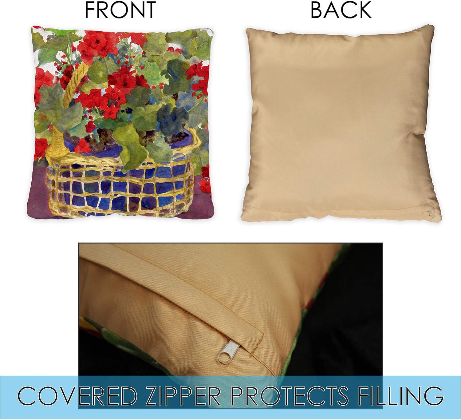 Set of 2 Geranium Basket Spring Pillow Covers 18x18 Inch