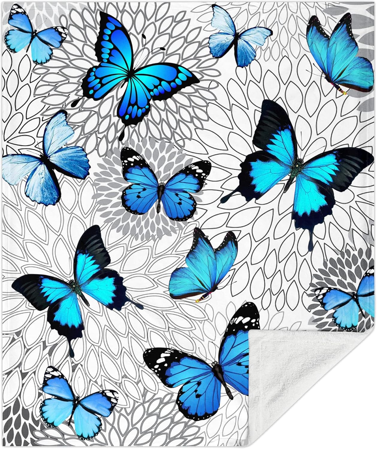 Beautiful Blue Butterfly Throw Blanket Ultra Soft Flannel Butterflies Blanket Gifts for Kids Adults 50"X40"