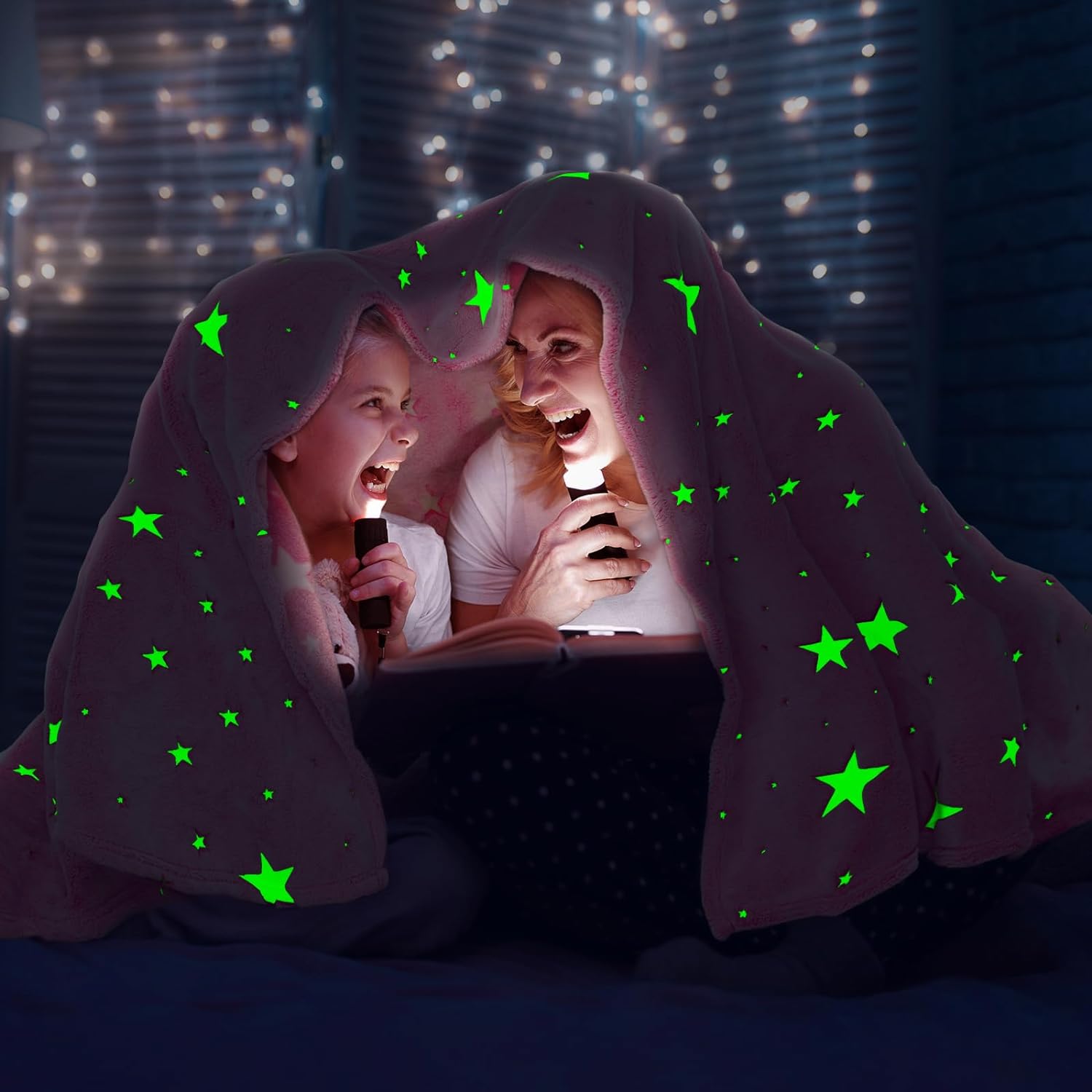 Glow in The Dark Blanket Girls Pink Star Blanket Fleece Blanket, Pink Star